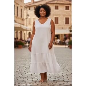 Charlie B White Cotton Gauze Tiered Sleeveless Dress Beach Cover Up XL
